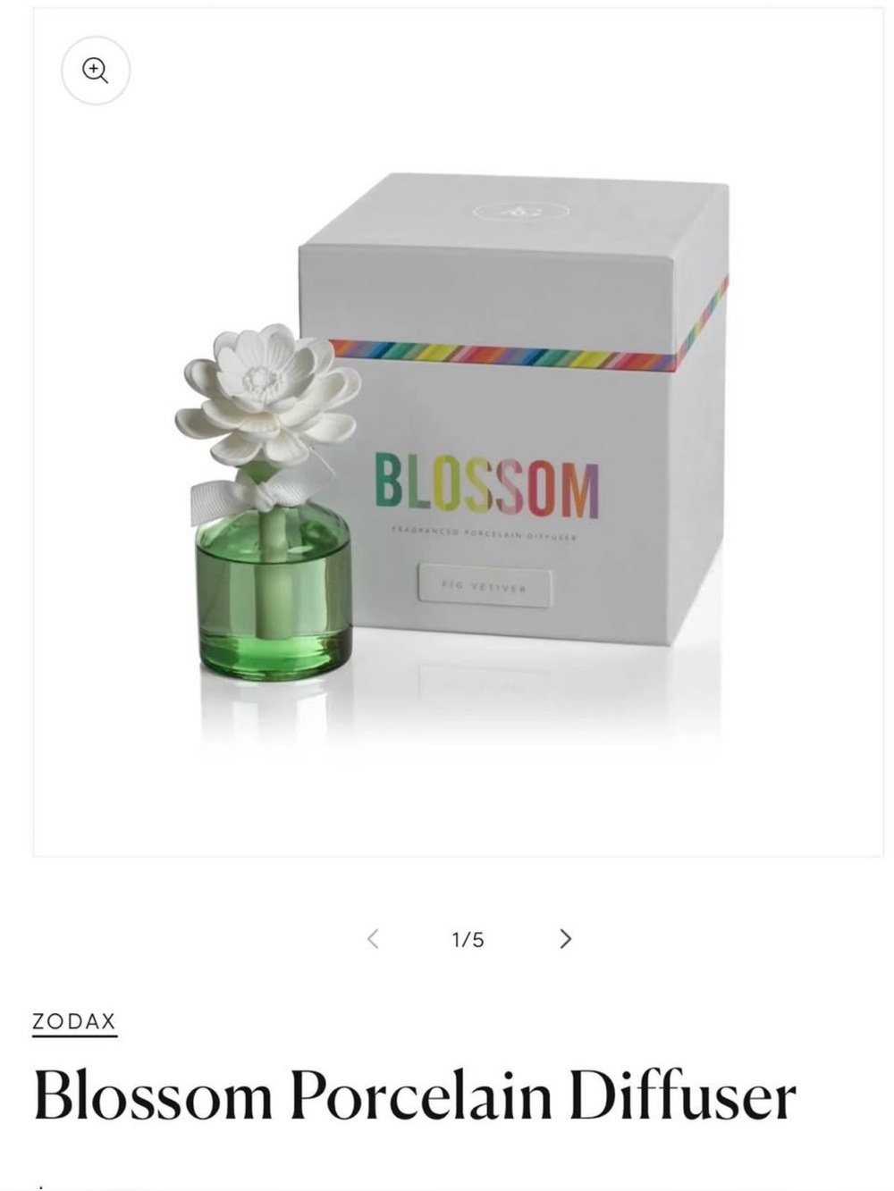 Zodax Blossom Porcelain Flower Oil Diffuser - Fig Vetiver 40ml